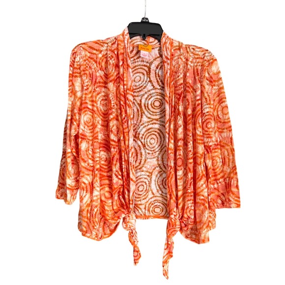 Ruby Rd. Sweaters - Ruby Rd Womens Orange Circle Print Tie Front Cardigan 3/4 Sleeve Knit Top Large
